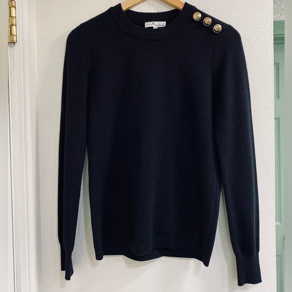 Dior Sweaters - Dior D Designs Black Wool Blend Crewneck Sweater with Gold Button Details